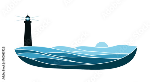 Minimalistic Lighthouse Illuminating Ocean Sunset In The Midnight Hour Aesthetic Design