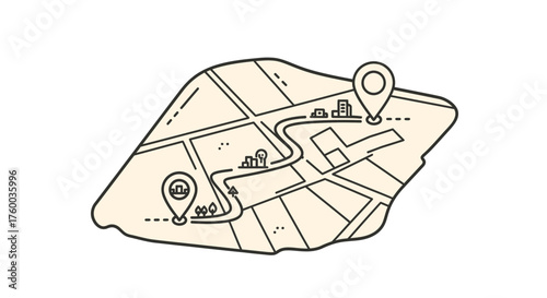 Minimalistic Map Illustrating Navigation and Destination Using Simple Design Elements