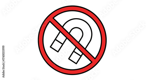 No Magnet Zone Illustration: A Clear Prohibition Sign Featuring a Magnet