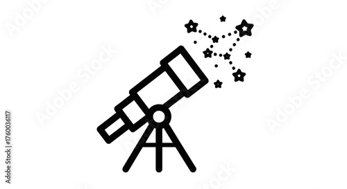 Observing The Cosmos: A Minimalist Depiction Of Telescopic Exploration Under The Starlit Sky