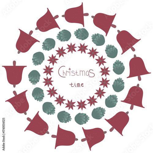 Christmas wreath of bells, cones and flowers