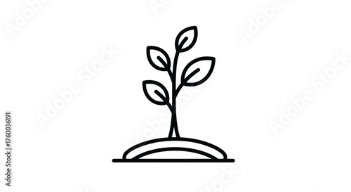 Minimalistic Plant Icon Depicting Growth And Sustainability In Monochrome Style