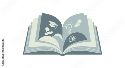 Open Book Depicting Knowledge, Wisdom, And Academic Exploration With Diverse Icons