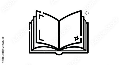 Open Book Illustration in Silhouette Against Black Background For Education and Learning Concept