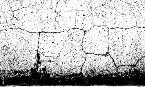 Grunge Background Black and white cracked concrete texture with rough surface and dark base isolated on a transparent background