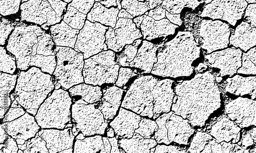 Grunge Background Black and white cracked dry earth surface texture pattern isolated on a transparent background