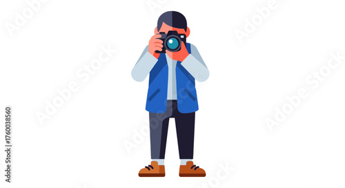 Photographer Capturing A Moment With A Professional Camera Against Black Background