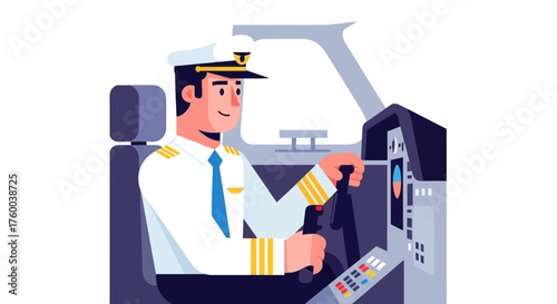 Pilot in Cockpit Illustration: Air Travel, Aviation Profession, Skilled Operator