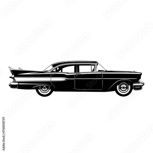 Classic vintage black and white car side view illustration