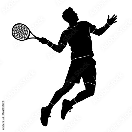 Silhouette of male tennis player in action with racket