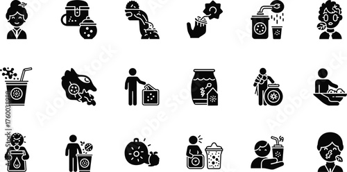 Human Impact of Microplastic Silhouette Set | Environmental Awareness Vector & Health Pollution Concept