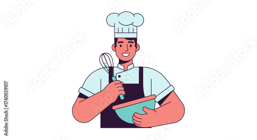 Professional Chef Smiling While Holding Cooking Utensils and a Bowl In a Dark Room
