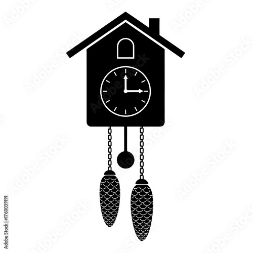 Vintage black silhouette cuckoo clock with weights and pendulum