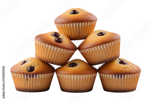A stack of freshly baked muffins with blueberries, golden brown and inviting.