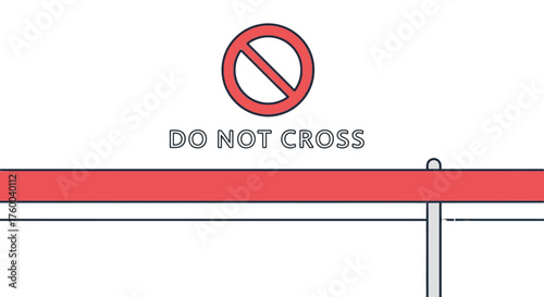 Prohibited Zone: Red Barrier with Stop Icon and Warning Message Against Crossing Area No Entry