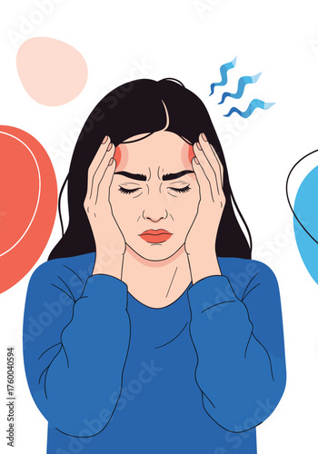 Woman experiencing a severe headache holding her head in pain.