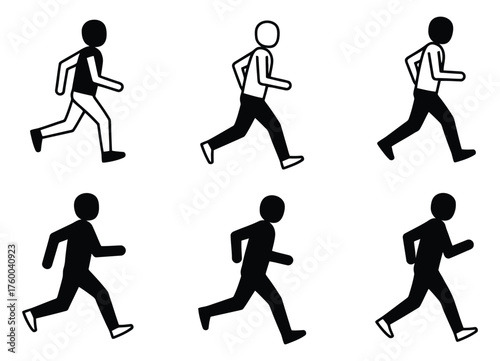Diverse Set of Running Stick Figures Demonstrating Different Styles and Motion