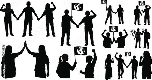 Climate Activist Unity Silhouette Set | Environmental Protest Vector Icons & Sustainability Movement Clipart