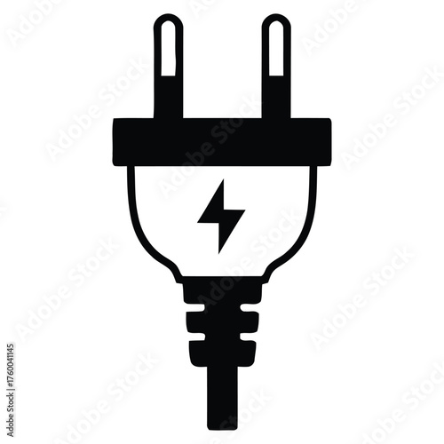 Stylish electrical power plug illustration with lightning symbol and bold details