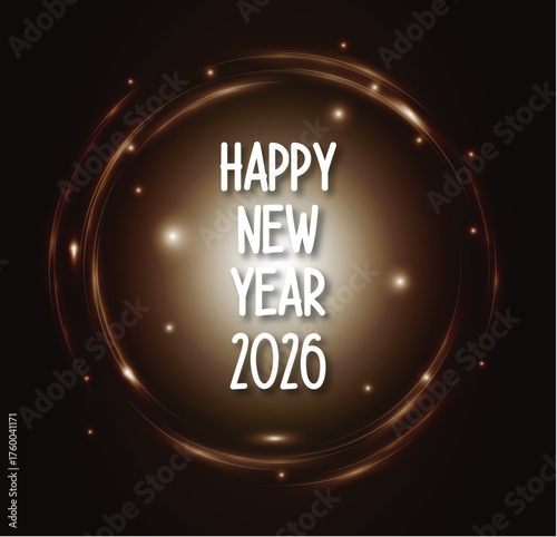 Happy New Year 2026 futuristic glowing background with light ring