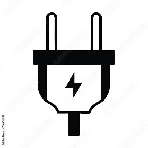 Front view of an electrical power plug with lightning bolt symbol outline icon
