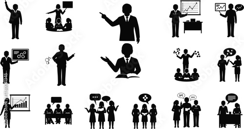 Educational Empowerment for Microplastic Awareness Silhouette Set | Environmental Education Vector Icons & Ocean Pollution Clipart