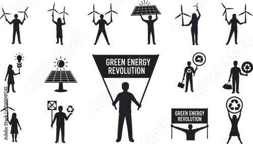 Green Energy Revolution Silhouette Set | Renewable Power Vector & Sustainable Future Concept Illustration