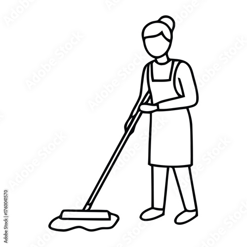 Energetic cleaning professional diligently scrubbing a large liquid spill from the floor