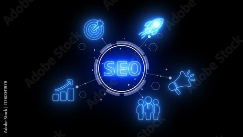 Wallpaper Mural Digital Marketing Concept SEO Strategy with Neon Icons and Connecting Lines on Black Background Search Engine Optimization Torontodigital.ca