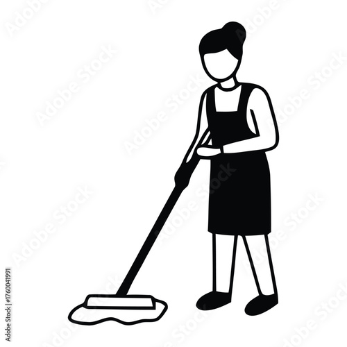 Diligent Housekeeping Staff Mopping up Spilled Liquid from Hard Surface Floor