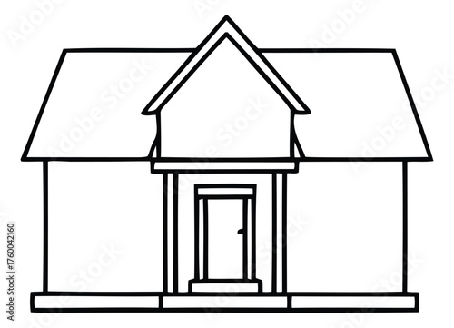 Classic Front View of a Simple Home Residential Property Outline Drawing