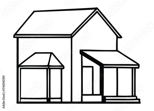 Charming Angled View House with Multiple Porches and Gabled Roof Design