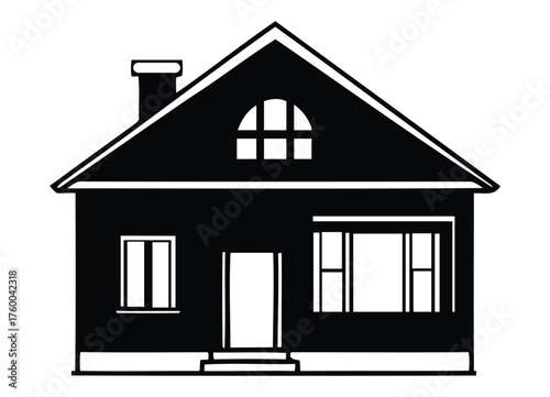 Traditional Single Family Home Silhouette with Attic Window and Shutters Design
