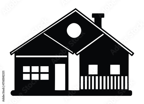 Inviting Residential Structure Silhouette with Porch and Gable Roof Details
