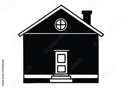 Minimalist House Silhouette Featuring Attic Window and Traditional Entrance