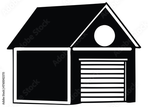 Suburban House with Attached Garage Silhouette and Gable Roof Accent