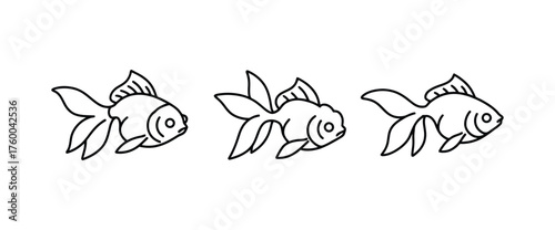 Graceful Goldfish Swimming Aquatic Life Simple Outline Illustrations