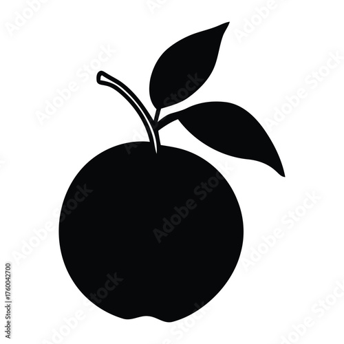 Classic Fruit Apple Silhouette with Leaves and Stem for Healthy Designs