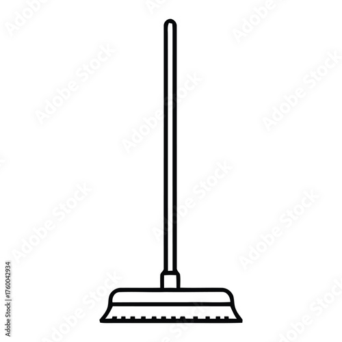 Essential Household Cleaning Equipment Flat Floor Broom Line Art Vector