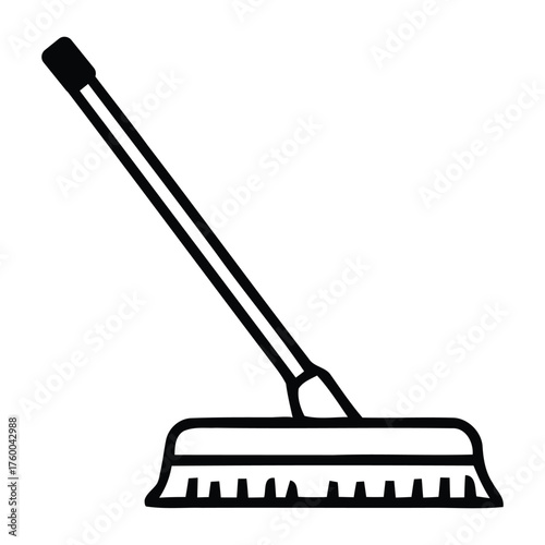 Essential Household Cleaning Tool Floor Scrub Brush Outline Illustration Graphic