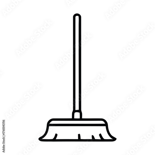 Simple Upright Push Broom Line Art Icon for Household Cleaning Tools