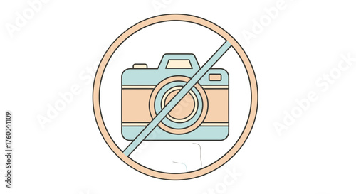 Prohibition Sign Illustrating Photography Restrictions, Camera Image Symbol Vector Graphic Art