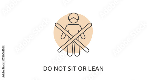 Prohibition Sign: No Sitting or Leaning on Surface - Safety Symbol on Black Background