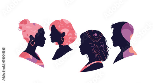 Diverse women's silhouettes in profile facing each other.