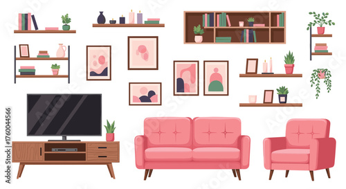 A collection of home interior decor and furniture elements.