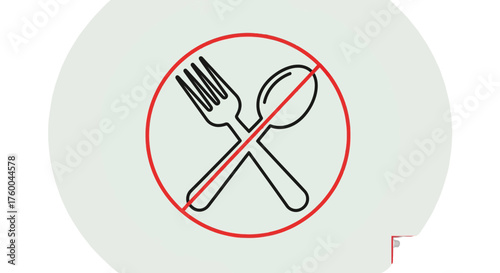 Prohibition Symbol Depicting A Fork And Spoon Crossed Inside A Red Circle