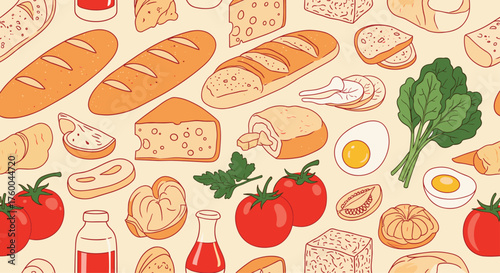 A delicious assortment of baked goods cheese and fresh produce items.