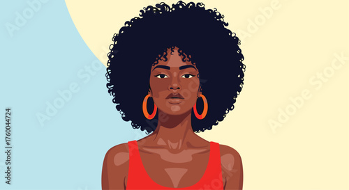 A portrait of a Black woman with voluminous natural hair and large hoop earrings.