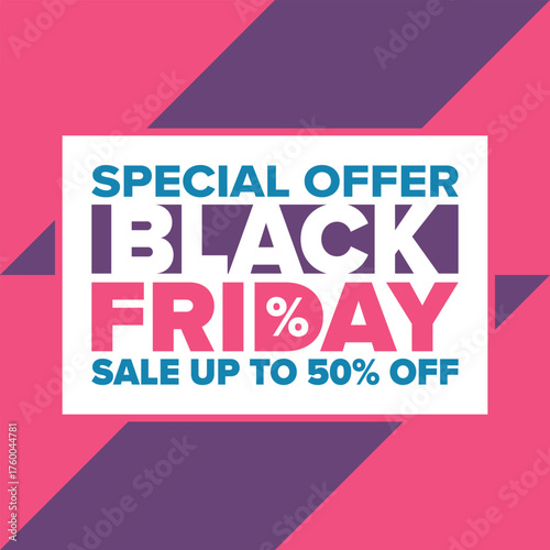 Black Friday. Sale up to 90% off. Biggest sale of the year. Special offer banner. Holiday shopping in United States. Super season deal in November. Discount badge. Creative vector template