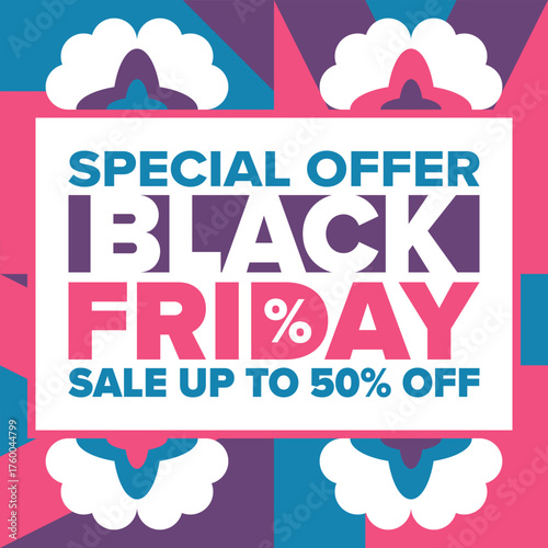 Black Friday. Sale up to 90% off. Biggest sale of the year. Special offer banner. Holiday shopping in United States. Super season deal in November. Discount badge. Creative vector template